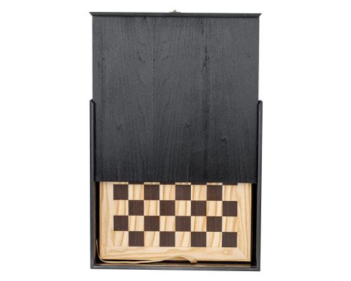 Olive Wood Chess Set in Black Wooden Box, Metallic Chess Pieces 10