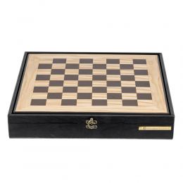 Olive Wood Chess Set in Black Wooden Box, Metallic Chess Pieces 7