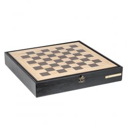 Olive Wood Chess Set in Black Wooden Box, Metallic Chess Pieces 5