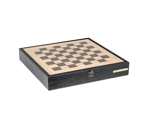 Olive Wood Chess Set in Black Wooden Box, Metallic Chess Pieces 5