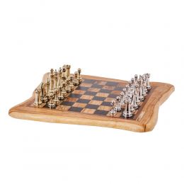 Σκάκι Πολυτελείας Ρουστίκ Χειροποίητο από Ξύλο Ελιάς με Κλασσικά Μεταλλικά Πιόνια 2