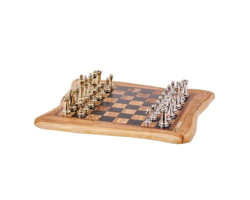 Σκάκι Πολυτελείας Ρουστίκ Χειροποίητο από Ξύλο Ελιάς με Κλασσικά Μεταλλικά Πιόνια 2