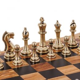 Olive Wood Handmade Premium Quality Rustic Style Chess Set, Classic Metallic Chess Pieces 4