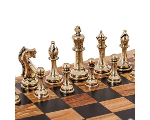 Olive Wood Handmade Premium Quality Rustic Style Chess Set, Classic Metallic Chess Pieces 4