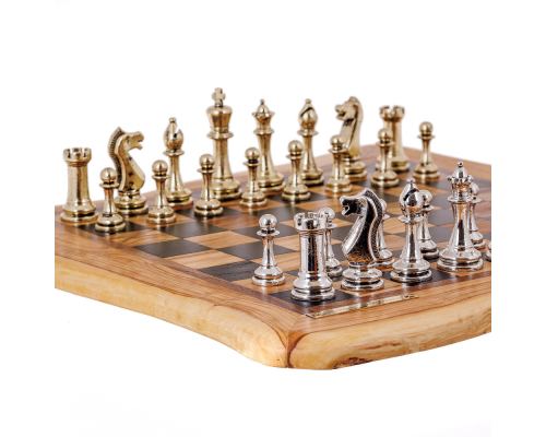 Olive Wood Handmade Premium Quality Rustic Style Chess Set, Classic Metallic Chess Pieces 3