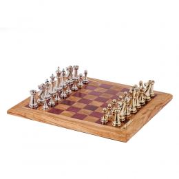 Σκάκι Πολυτελείας Χειροποίητο από Ξύλο Ελιάς και Ξύλο Purple Heart με Κλασσικά Μεταλλικά Πιόνια 2