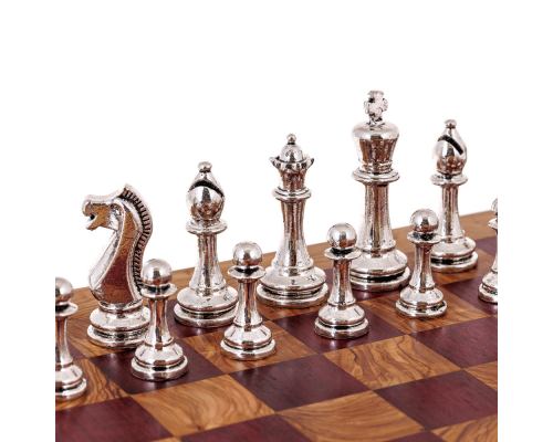 Σκάκι Πολυτελείας Χειροποίητο από Ξύλο Ελιάς και Ξύλο Purple Heart με Κλασσικά Μεταλλικά Πιόνια 3