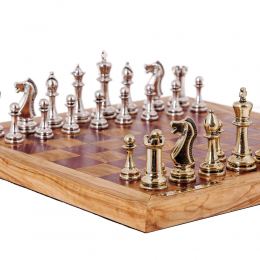 Σκάκι Πολυτελείας Χειροποίητο από Ξύλο Ελιάς και Ξύλο Purple Heart με Κλασσικά Μεταλλικά Πιόνια 4