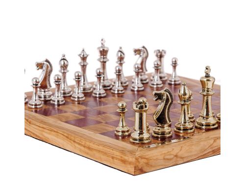 Σκάκι Πολυτελείας Χειροποίητο από Ξύλο Ελιάς και Ξύλο Purple Heart με Κλασσικά Μεταλλικά Πιόνια 4