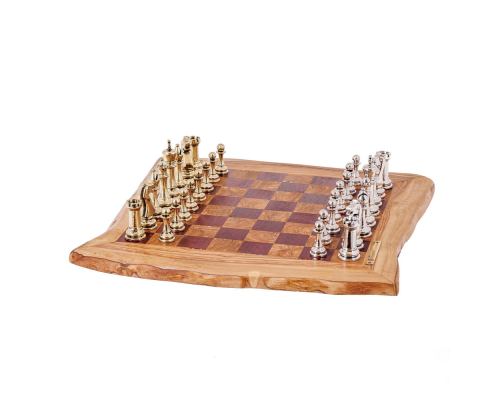 Olive Wood & Purple Heart Wood, Handmade Premium Quality, Rustic Style Chess Set, Classic Metallic Chess Pieces 2