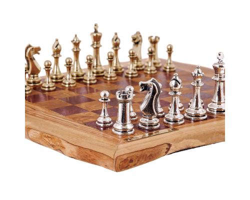 Σκάκι Πολυτελείας Ρουστίκ Χειροποίητο από Ξύλο Ελιάς και Ξύλο Purple Heart με Κλασσικά Μεταλλικά Πιόνια 3
