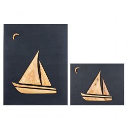 Olive Wood Sailboat, Modern Wall Decor, Black Wooden Background, Design Β Sizes