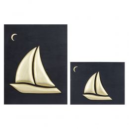 Olive Wood Sailboat, Modern Wall Decor, Black Gold Wooden Background, Design A Sizes