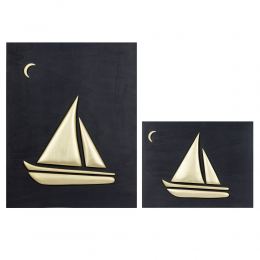 Olive Wood Sailboat, Modern Wall Decor, Black Gold Wooden Background, Design Β Sizes