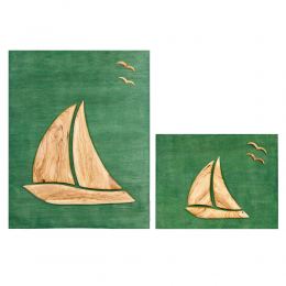 Olive Wood Sailboat, Modern Wall Decor, Green Wooden Background, Desing B Sizes