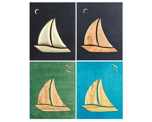 Olive Wood Sailboat, Modern Wall Decor, Wooden Background, Design Α Large Colors