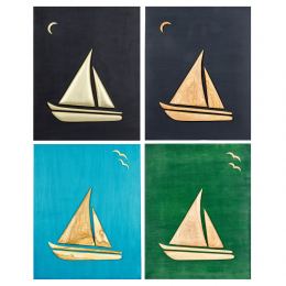 Olive Wood Sailboat, Modern Wall Decor, Wooden Background, Design B Large Colors