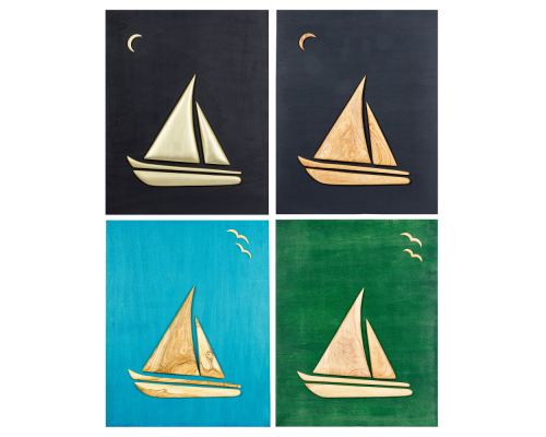 Olive Wood Sailboat, Modern Wall Decor, Wooden Background, Design B Large Colors