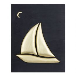 Gold Color Wooden Sailboat, Modern Wall Decor, Black Wooden Background, Design A, 55x70cm