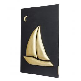 Gold Color Wooden Sailboat, Modern Wall Decor, Black Wooden Background, Design A Large 3