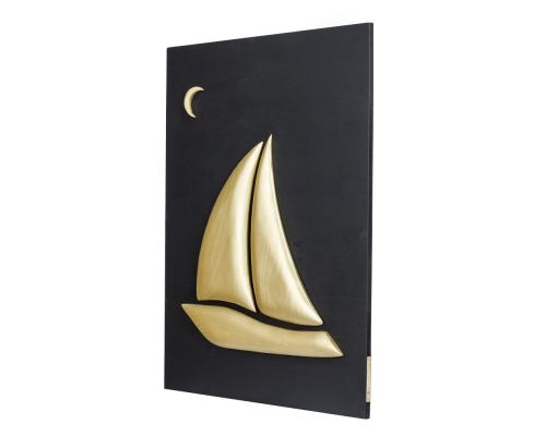 Gold Color Wooden Sailboat, Modern Wall Decor, Black Wooden Background, Design A Large 3