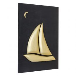 Gold Color Wooden Sailboat, Modern Wall Decor, Black Wooden Background, Design A Large 2