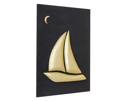 Gold Color Wooden Sailboat, Modern Wall Decor, Black Wooden Background, Design A Large 2