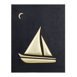 Gold Color Wooden Sailboat, Modern Wall Decor, Black Wooden Background, Design B, 55x70cm