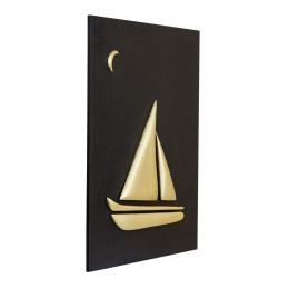 Gold Color Wooden Sailboat, Modern Wall Decor, Black Wooden Background, Design B Large 2