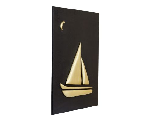 Gold Color Wooden Sailboat, Modern Wall Decor, Black Wooden Background, Design B Large 2