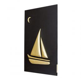 Gold Color Wooden Sailboat, Modern Wall Decor, Black Wooden Background, Design B Large 3