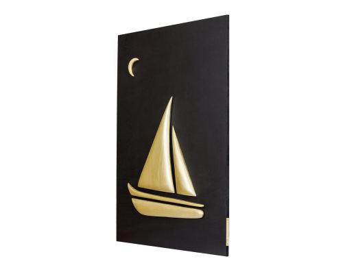 Gold Color Wooden Sailboat, Modern Wall Decor, Black Wooden Background, Design B Large 3