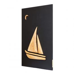 Olive Wood Sailboat, Modern Wall Decor, Black Wooden Background, Design B Large 3