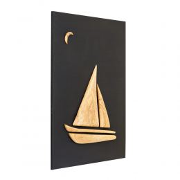 Olive Wood Sailboat, Modern Wall Decor, Black Wooden Background, Design B Large 2