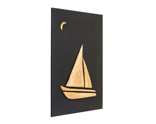 Olive Wood Sailboat, Modern Wall Decor, Black Wooden Background, Design B Large 2