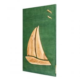 Olive Wood Sailboat, Modern Wall Decor, Green Wooden Background, Design A Large 3