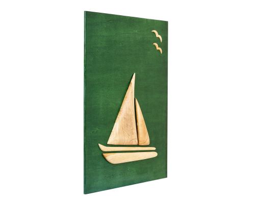 Olive Wood Sailboat, Modern Wall Decor, Green Wooden Background, Design B Large 2