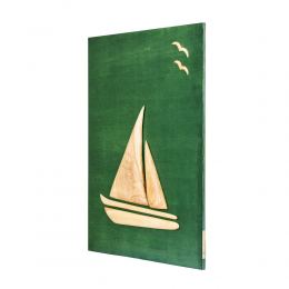 Olive Wood Sailboat, Modern Wall Decor, Green Wooden Background, Design B Large 2