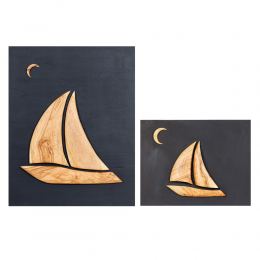 Olive Wood Sailboat, Modern Wall Decor, Black Wooden Background, Design A Sizes