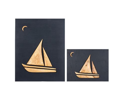 Olive Wood Sailboat, Modern Wall Decor, Black Wooden Background, Design Sizes