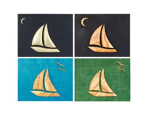 Olive Wood Sailboat, Modern Wall Decor, Wooden Background, Design A Colors
