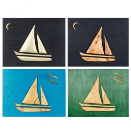 Olive Wood Sailboat, Modern Wall Decor, Wooden Background, Design B Colors