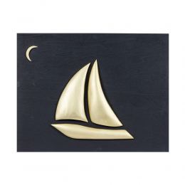 Gold Color Wooden Sailboat, Modern Wall Decor, Black Wooden Background, Design A 45x35cm