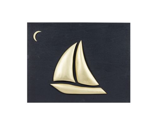 Gold Color Wooden Sailboat, Modern Wall Decor, Black Wooden Background, Design A 45x35cm