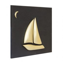 Gold Color Wooden Sailboat, Modern Wall Decor, Black Wooden Background, Design A 2