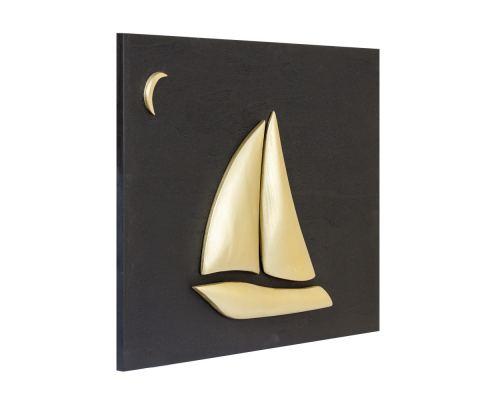 Gold Color Wooden Sailboat, Modern Wall Decor, Black Wooden Background, Design A 2