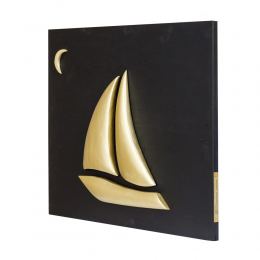 Gold Color Wooden Sailboat, Modern Wall Decor, Black Wooden Background, Design A 4