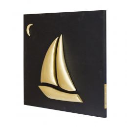 Gold Color Wooden Sailboat, Modern Wall Decor, Black Wooden Background, Design A 4