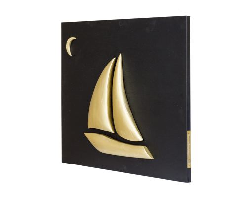 Gold Color Wooden Sailboat, Modern Wall Decor, Black Wooden Background, Design A 4