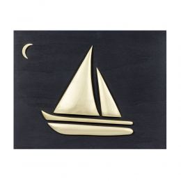 Gold Color Wooden Sailboat, Modern Wall Decor, Black Wooden Background, Design B 45x35cm
